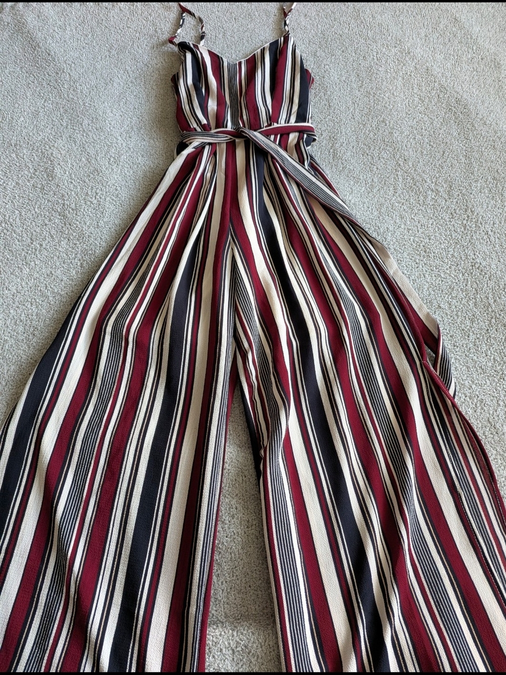 🌼B2G1🌼 Monteau Burgundy, Navy, & Cream Striped Wide-Leg Jumpsuit